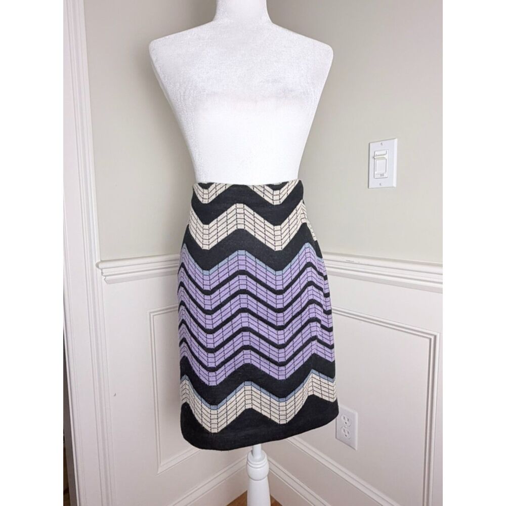 Studio Point Black Purple Chevron Geometric Knit Pencil Skirt Size 4